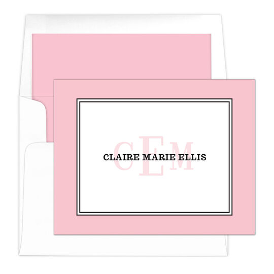 Colorful Border Monogram Folded Note Cards